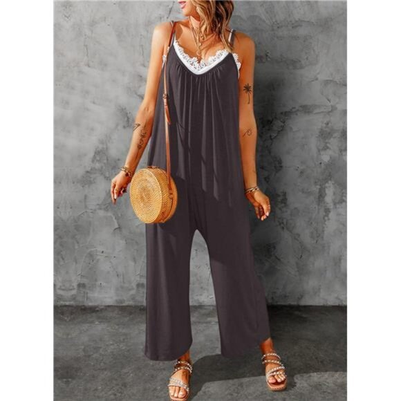 Women's Loose Sleeveless Jumpsuit – Adjustable Spaghetti Straps - Picture 3 of 7